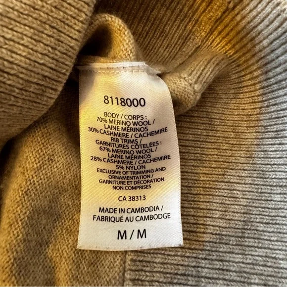 Bleu Gray Merino Wool (70%) & Cashmere (30%) Turtleneck Sweater - Camel Tan - M - Picture 2 of 10